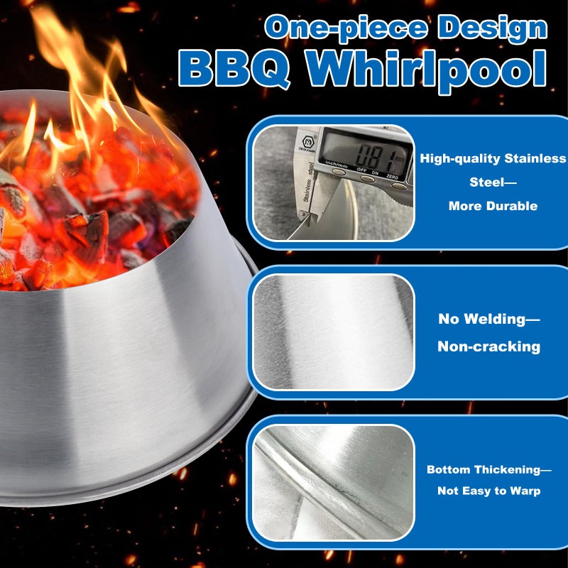 Outspark Upgrade BBQ Whirlpool for Weber Kettle 22/26.75 Charcoal Grill Accessories, One-Piece Swirl Design Medium Size for WSM Smokey Mountain,XL Kamado,XL Big Green Egg Grilling Accessory,Stainless Steel - Image 3